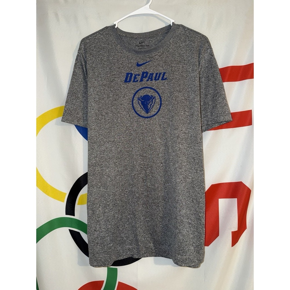 Nike DePaul Blue Demons T Shirt Mens Large Gray Dri Fit Basketball